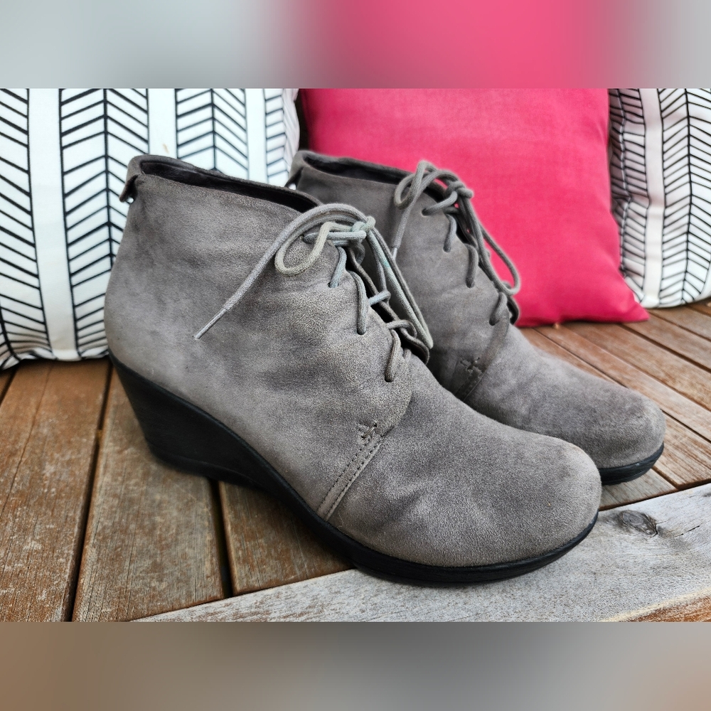 Dansko Gray Suede Wedge Ankle Booties